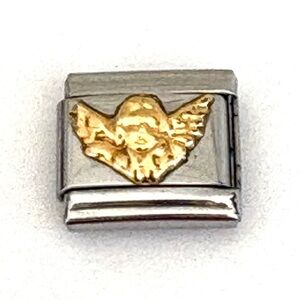 Vintage Y2K Italian Charm Link For Bracelet Stainless Steel Gold Angel